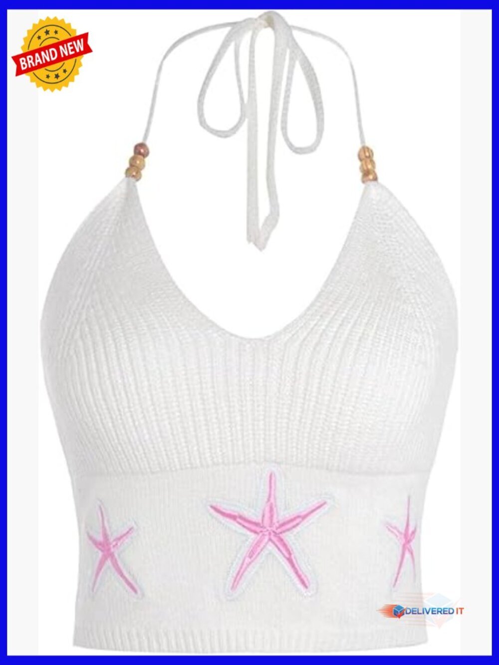 Y2K Halter Crop Top Embroidered Knit Western Festival Shirt
